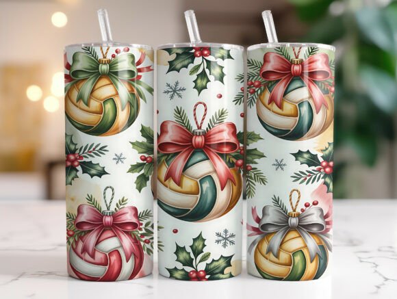 20oz Christmas Volleyball Bow: Tumbler Wraps Graphics