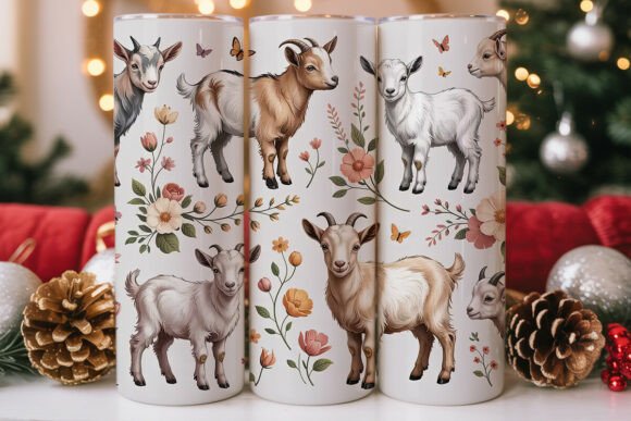 Baby Goats Floral Watercolor Graphics for Tumbler Wraps