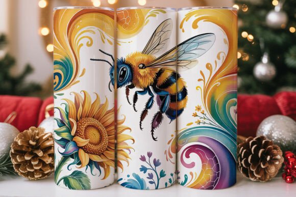 Bee Happy Sunflower Floral Graphics for Tumbler Wraps