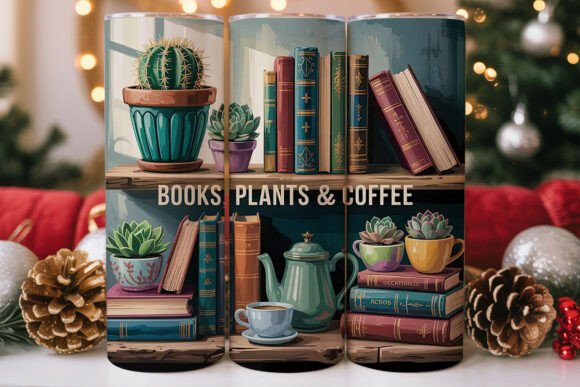 Books, Plants Coffee Tumbler Wrap