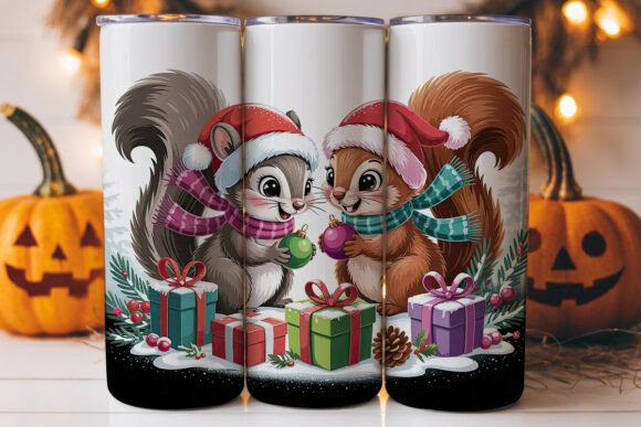 Christmas Squirrels 20oz Tumbler Wrap Graphics