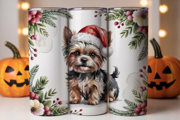 Christmas Yorkie Floral Tumbler Wraps Graphics