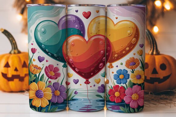 Colorful Hearts Flowers Tumbler Graphics & Wraps