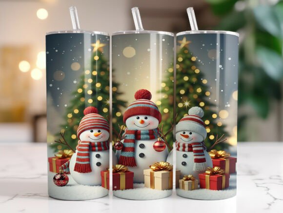Colorful Snowman Christmas Tumbler Wraps Graphics