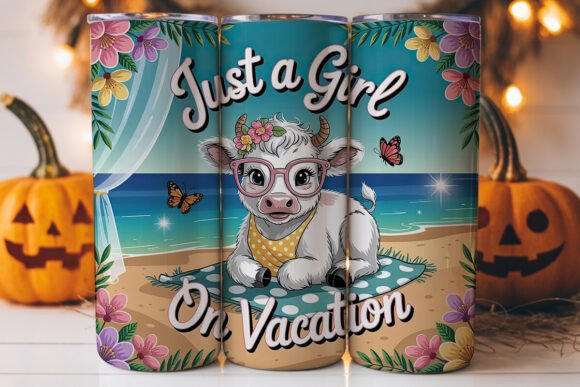 Cow Beach Vacation 20oz Tumbler Wrap Graphics for Publishers
