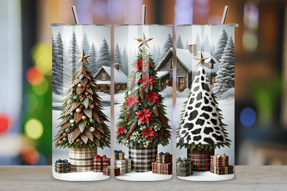 Cowprint Christmas Tree Tumbler Wrap PNG Review