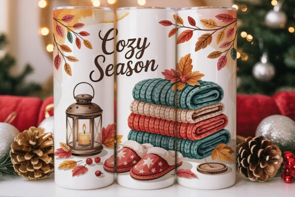 Cozy Autumn Season 20oz Tumbler Wrap: Tumbler Wraps & Graphics
