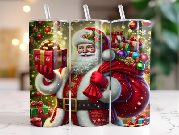 Glitter Santa Christmas Tumbler Wraps Graphics