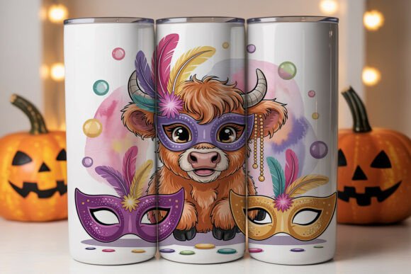 Highland Cow Mardi Gras Tumbler Wraps Graphics