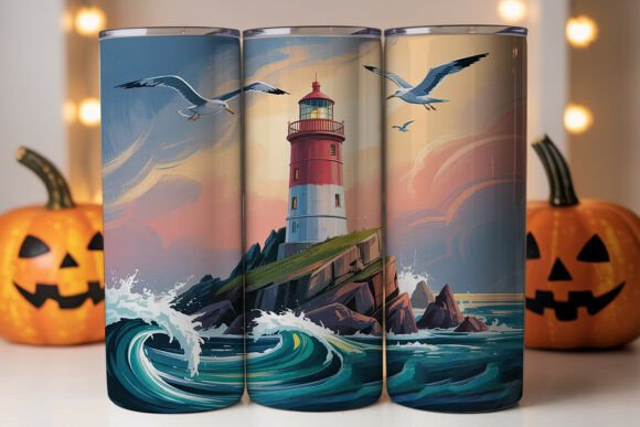 Lighthouse Sunset 20oz Tumbler Wrap: Tumbler Wraps Graphics