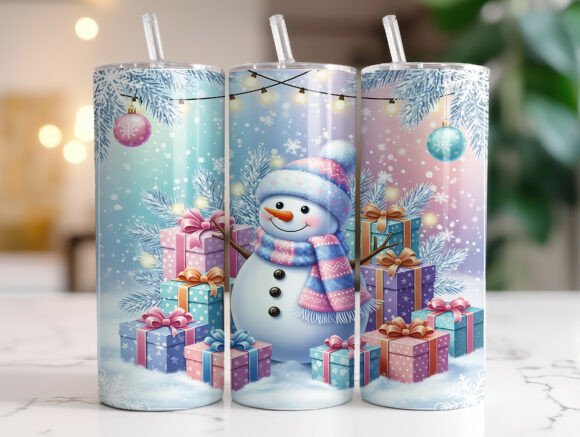 Pastel Snowman Christmas Tumbler Wrap Graphics for Crafters