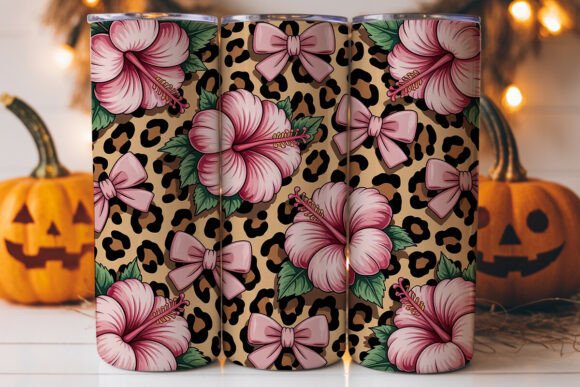 Pink Hibiscus Leopard Tumbler Wraps Graphics