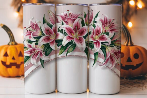 Pink Lily Glitter 20oz Tumbler Wrap Graphics