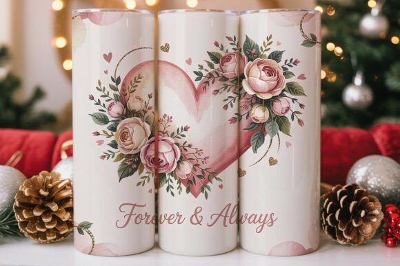 Pink Watercolor Floral Heart Graphics for Tumbler Wraps