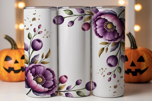 Purple Gold Floral Graphics for Tumbler Wraps