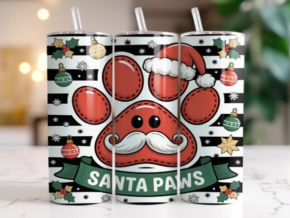 Santa Paws Christmas Tumbler Wraps: Graphics & Branding