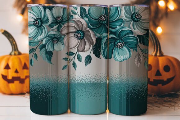 Teal Floral Glitter 20oz Tumbler Wrap Graphics